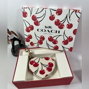 COACH boxed cherry print heart NIB